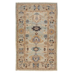 Tapis moderne en laine de Sultanabad bleu fait à la main avec motif floral