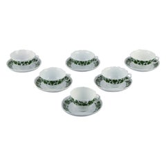 Retro Meissen, Germany, Green Ivy Vine. Set of six tea cups with saucers.