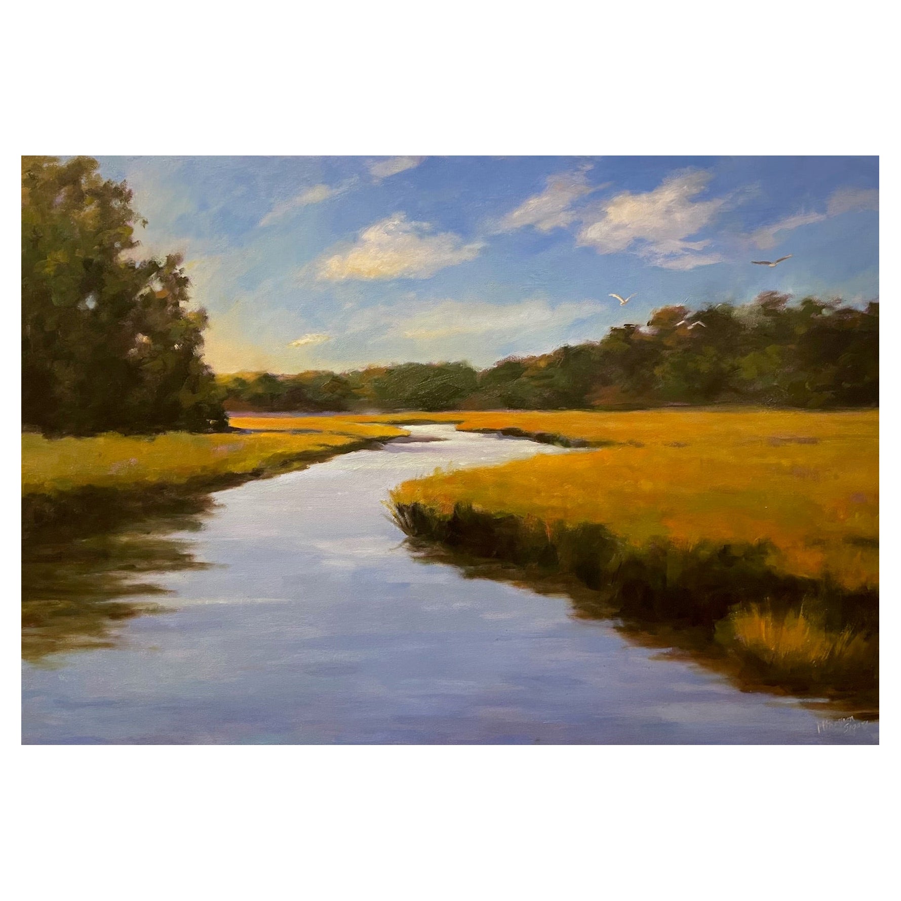 Framed Oil on Canvas "Imagine" Marsh Scene by Mary Segars For Sale