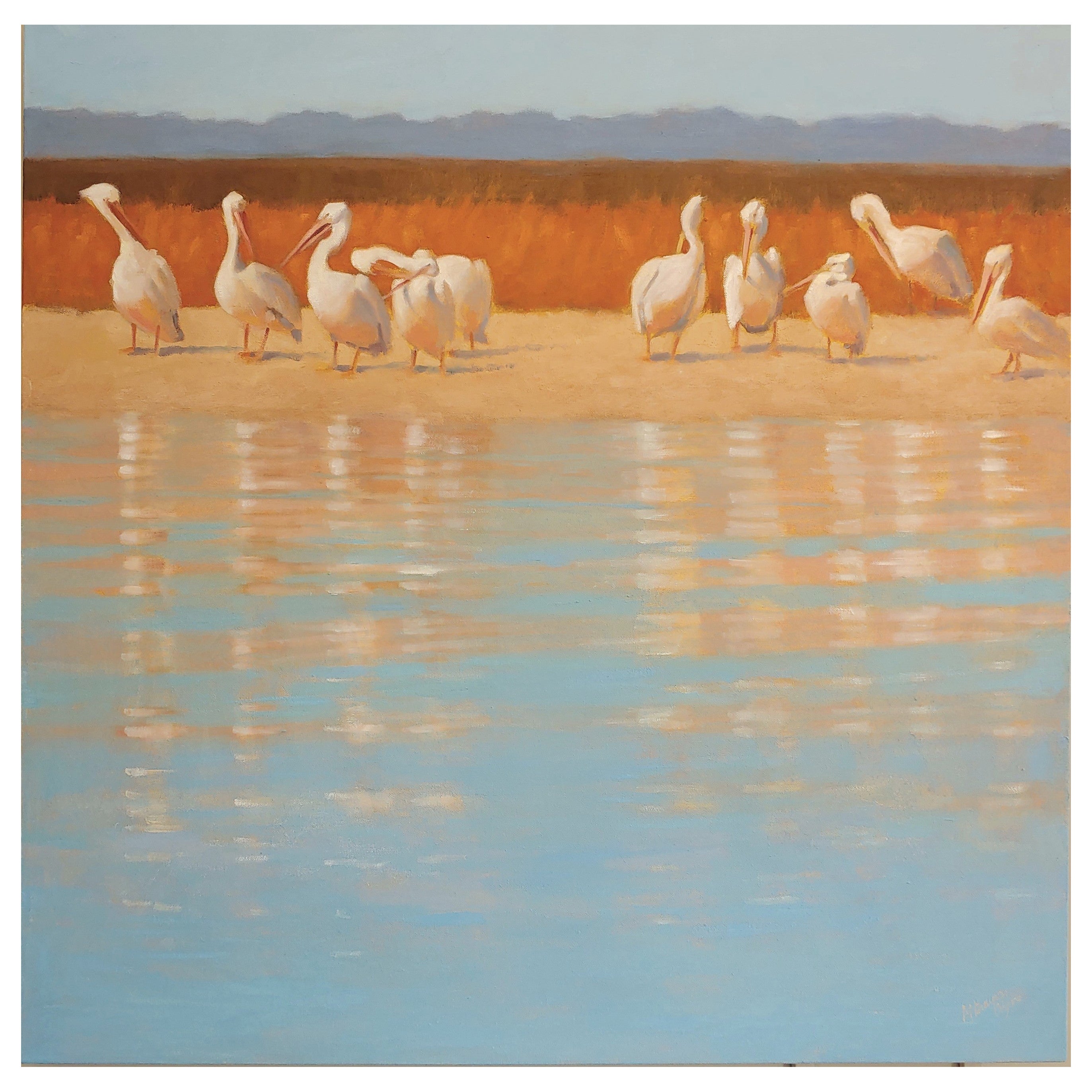 Framed Oil on Canvas "Basking on The Beach" by Mary Segars For Sale