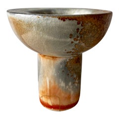 Wood-Fired Porcelain Pedestal Bowl 22K Gold Kintsugi Repair Hand-Built Ceramic 