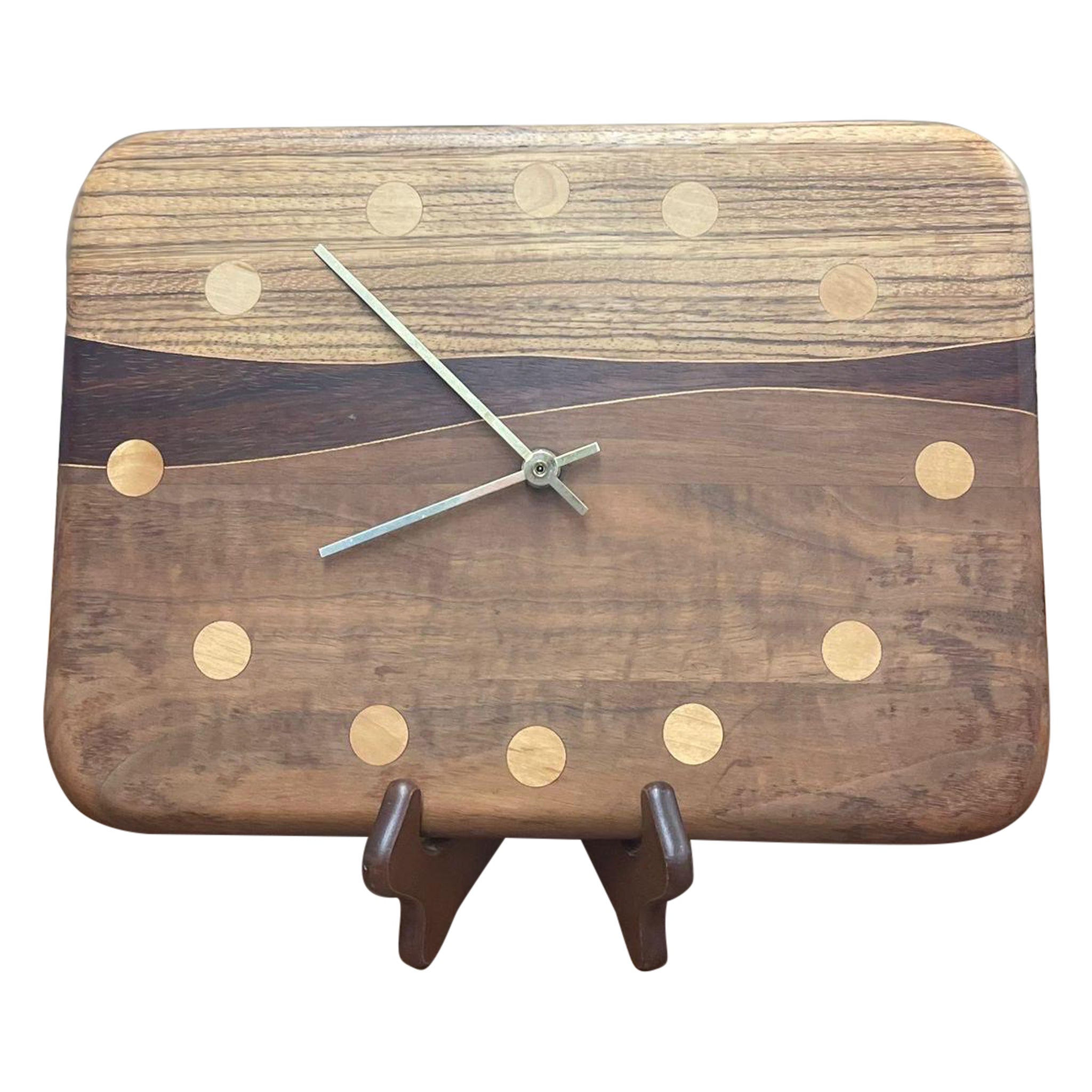 Vintage Mid Century Modern Handmade Wooden Clock. For Sale