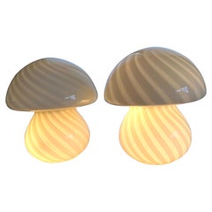 Vintage 1970 Murano style Glass Mushroom Table Lamps - A Paie