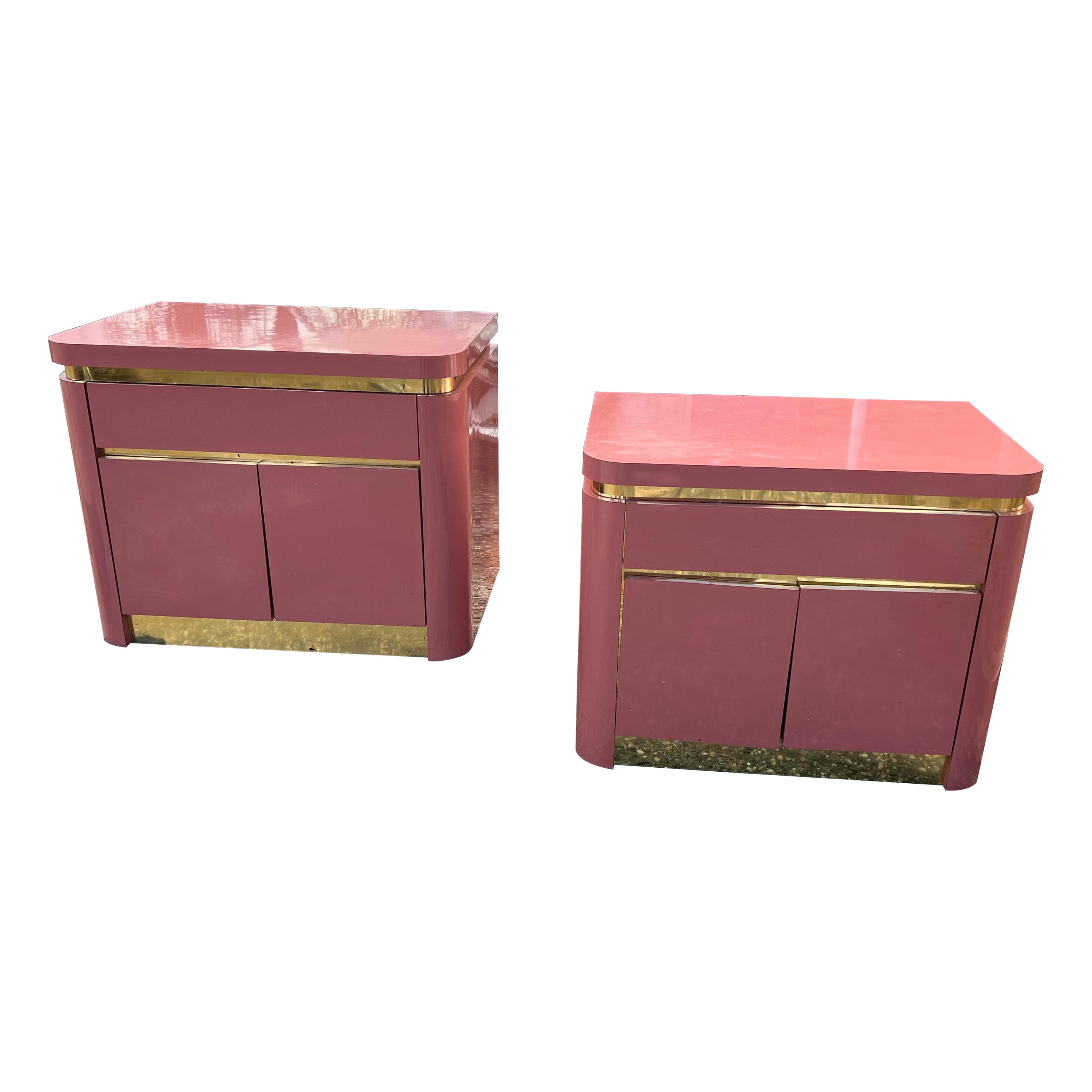 1980 Blush Pink Laminated Nightstands- A Pair For Sale
