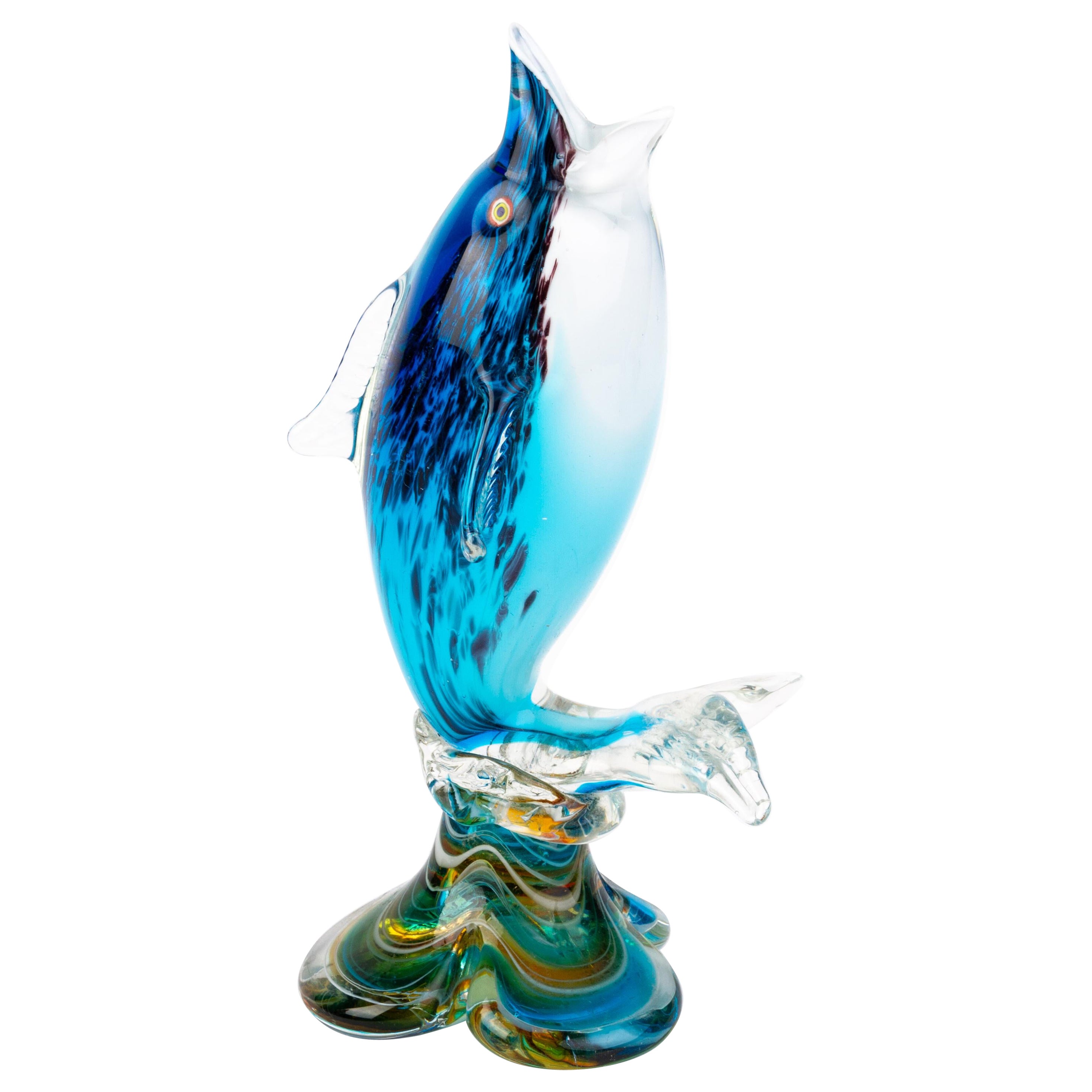 Murano Venetian Glass Sculpture Fish Vase  For Sale