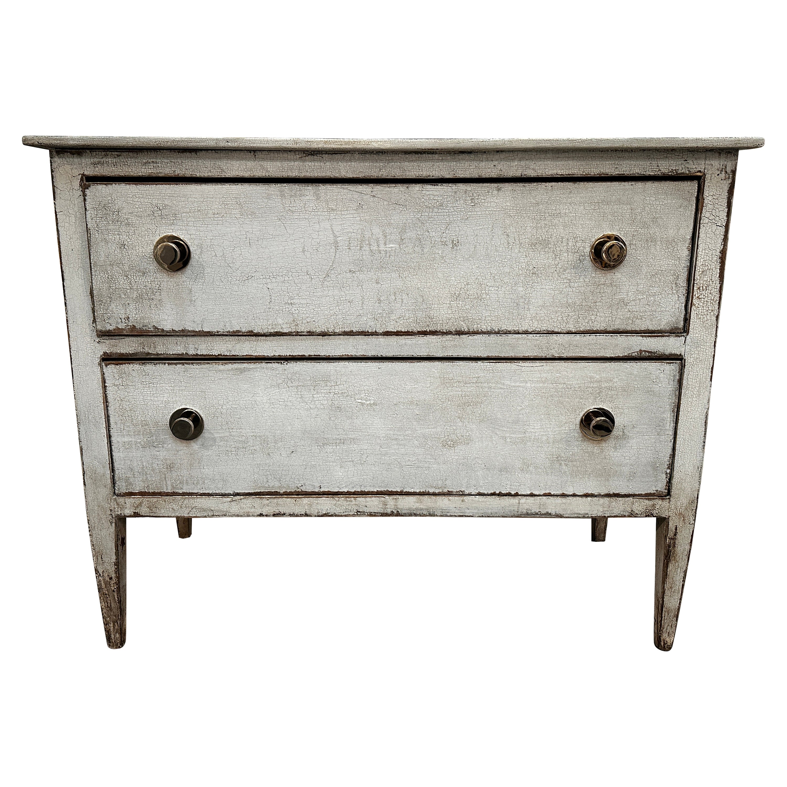 Ancienne commode italienne peinte avec boutons en nickel