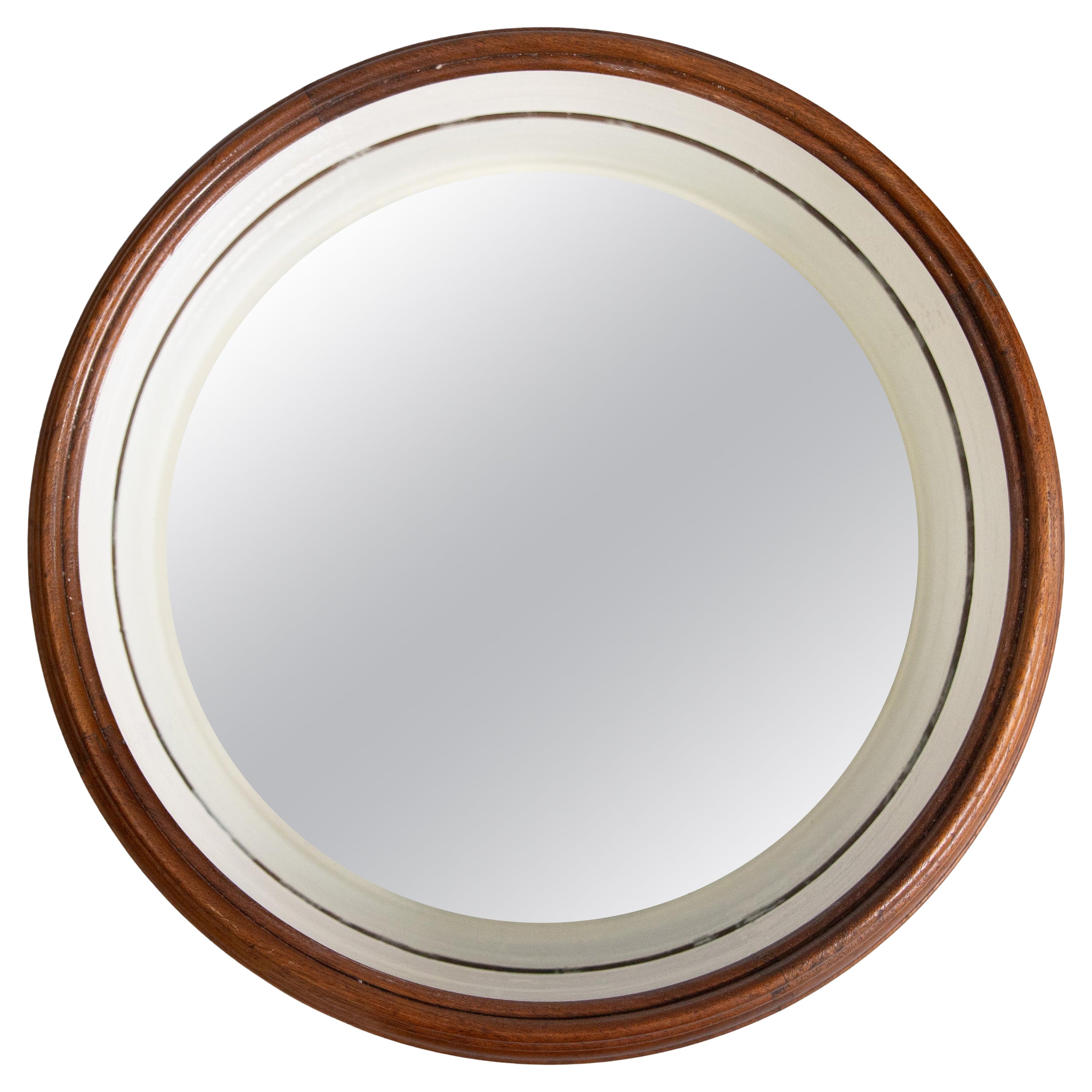 Antique English Walnut Round Porthole Mirror Circa 1920 For Sale