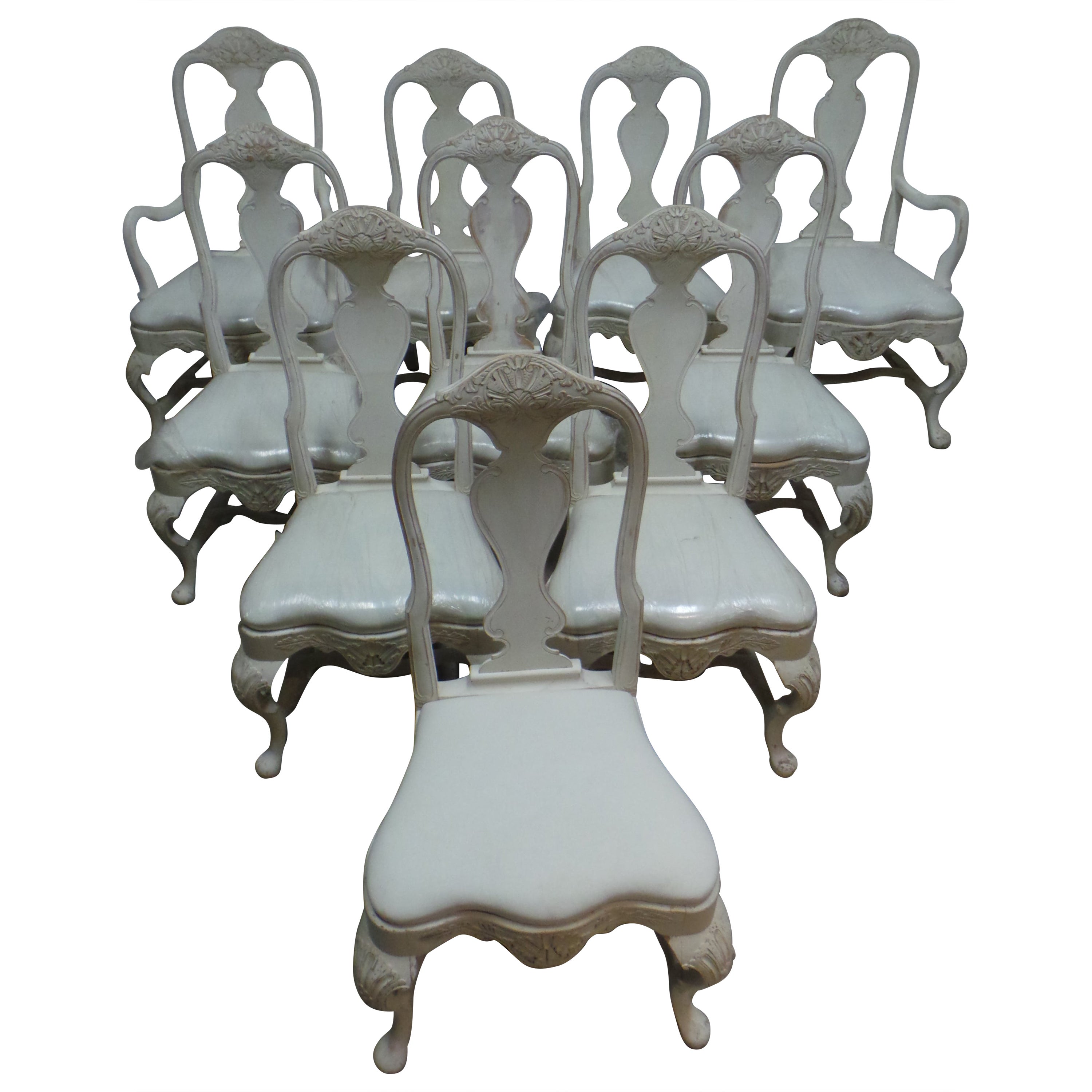 Swedish Rococo Style Chairs 2 Arm 8 Side For Sale