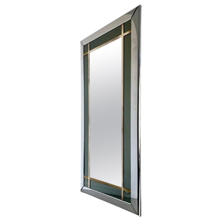 Grand miroir Romeo Rega en laiton et chrome