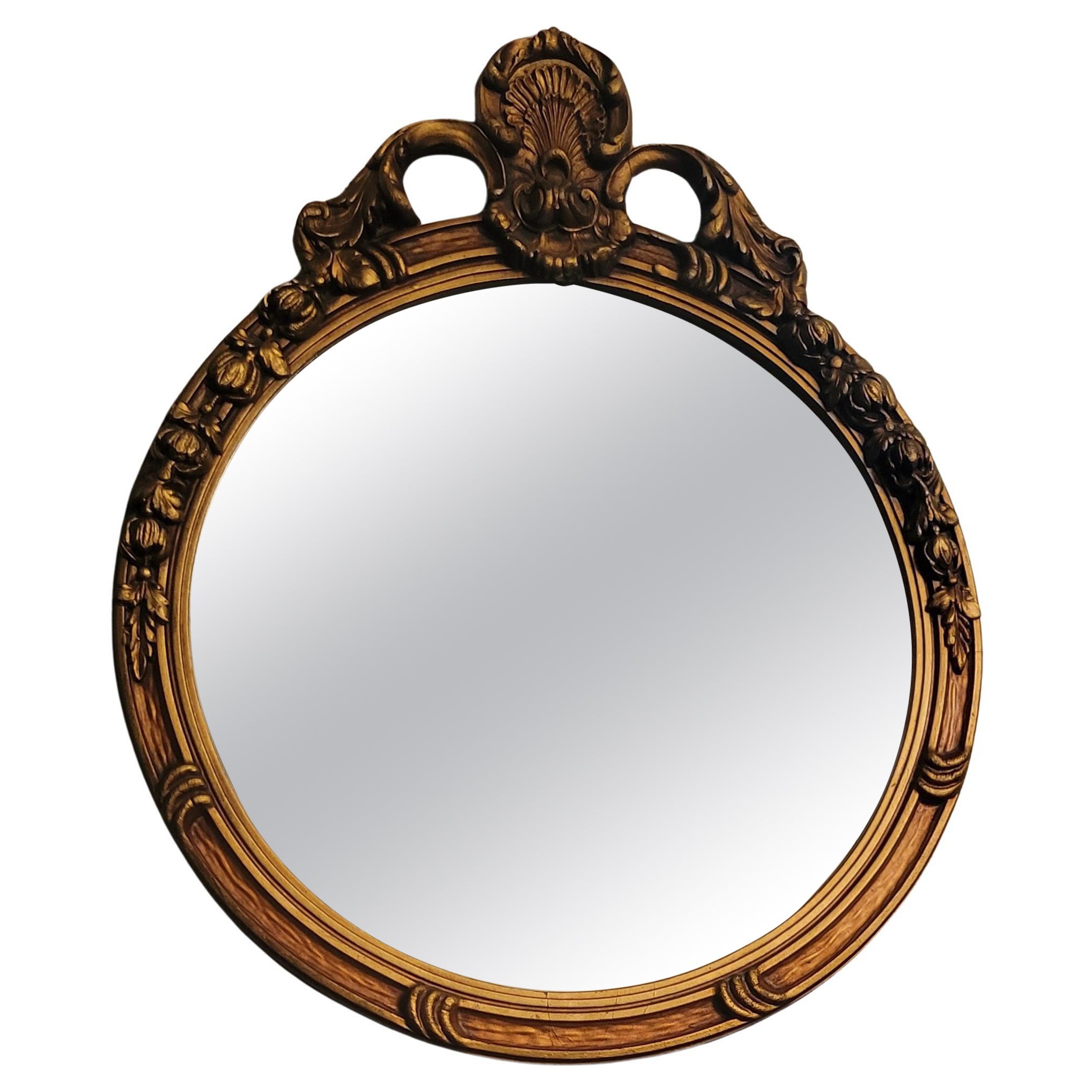 Antique Mirror in Hand-Carved Guilded Wooden Frame For Sale