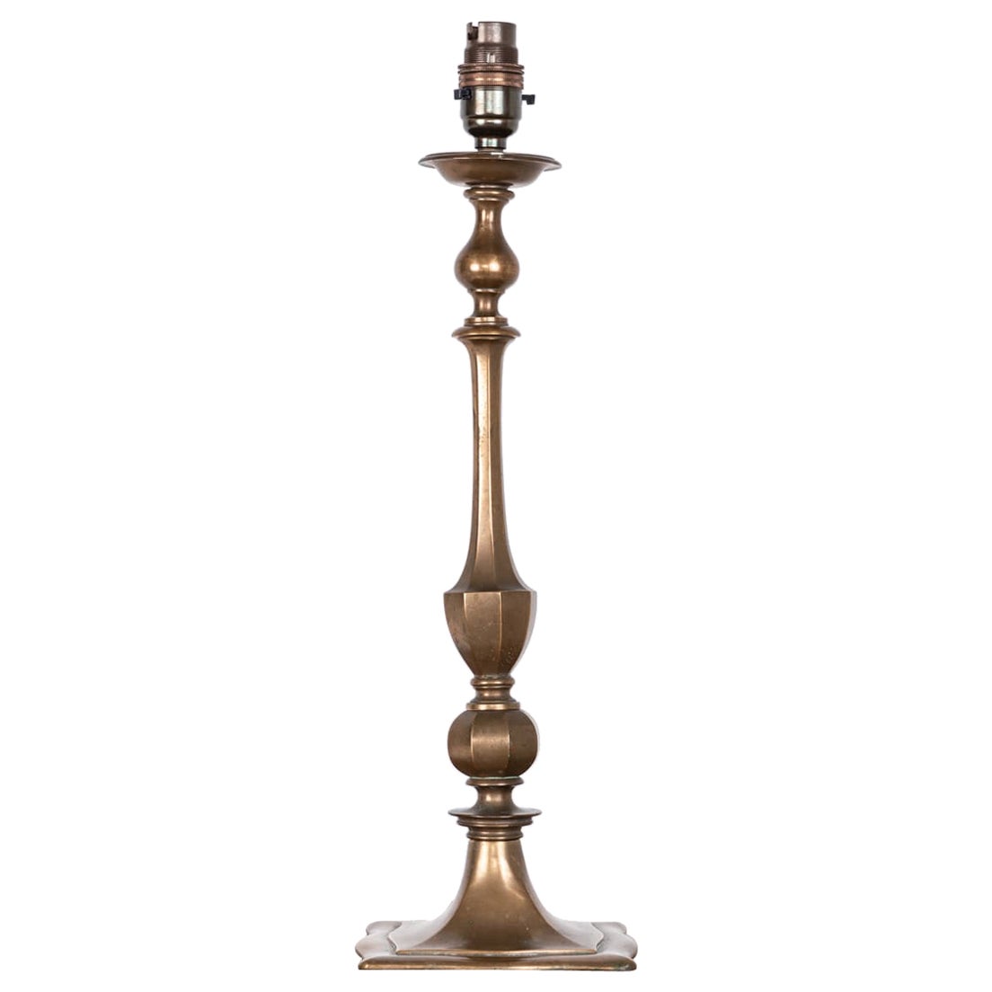 Antique Vintage Edwardian Brass Column Desk Table Lamp, circa 1910