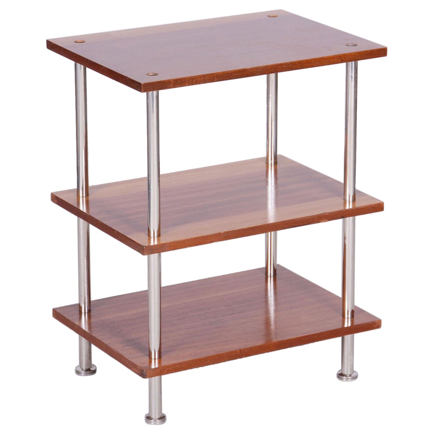 Restaurierte Bauhaus-Etagere, Gabunfurnier, verchromter Stahl, Deutschland, 1940er Jahre im Angebot