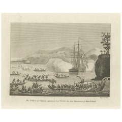 Antique Encounters at Dawn: The Standoff at Tahiti with Captain Wallis Engraved, 1801