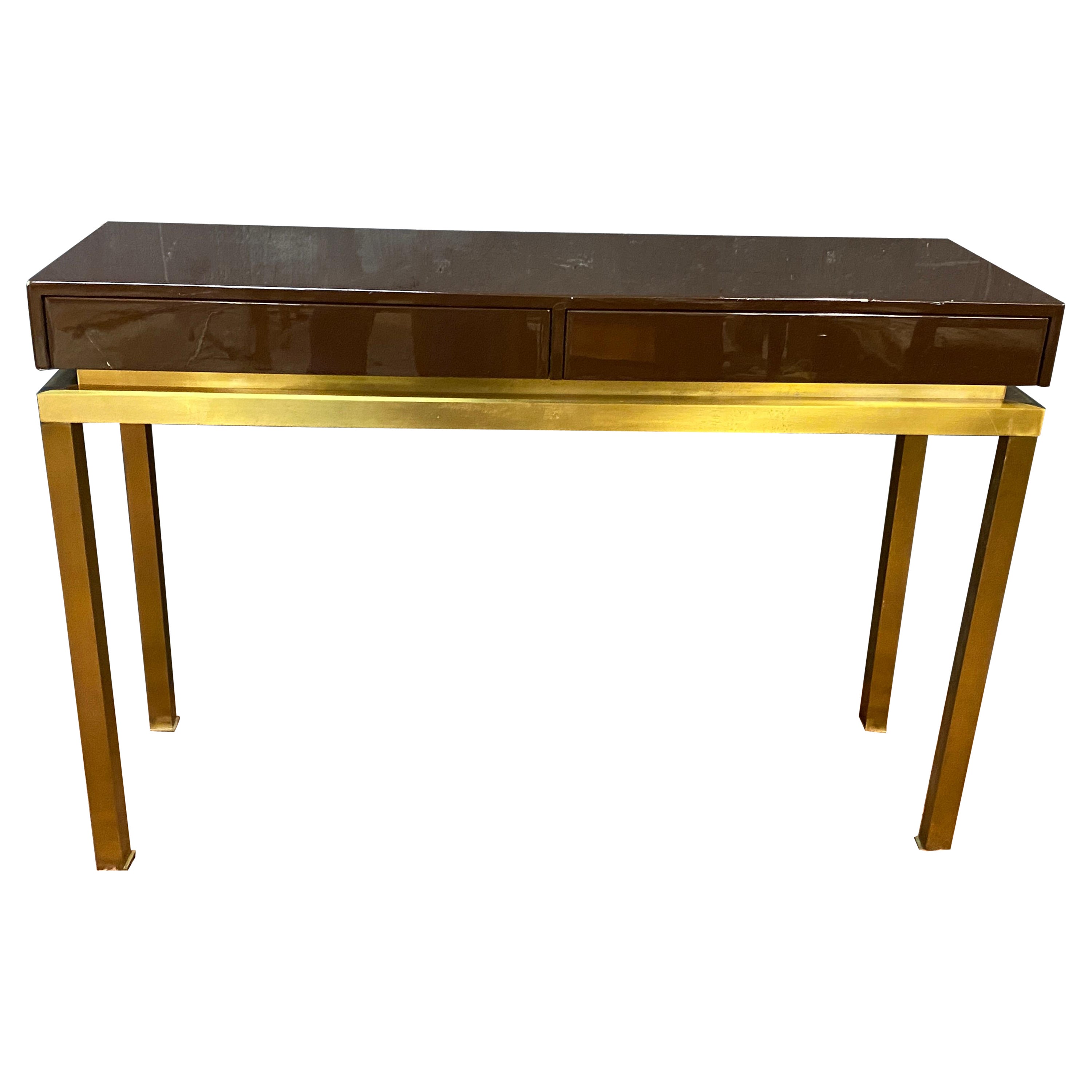Guy Lefevre, elegant console in lacquered wood and brass, circa 1970