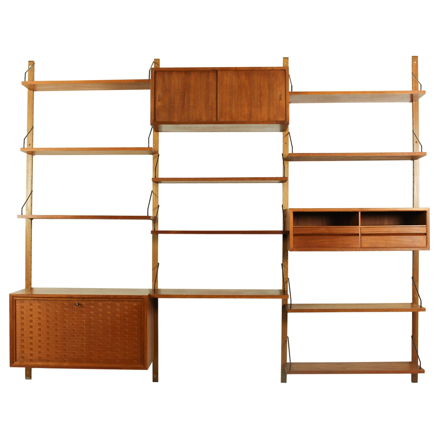 Danish Modular Teak Wall Unit by Poul Cadovius with wine cabinet, 1960s