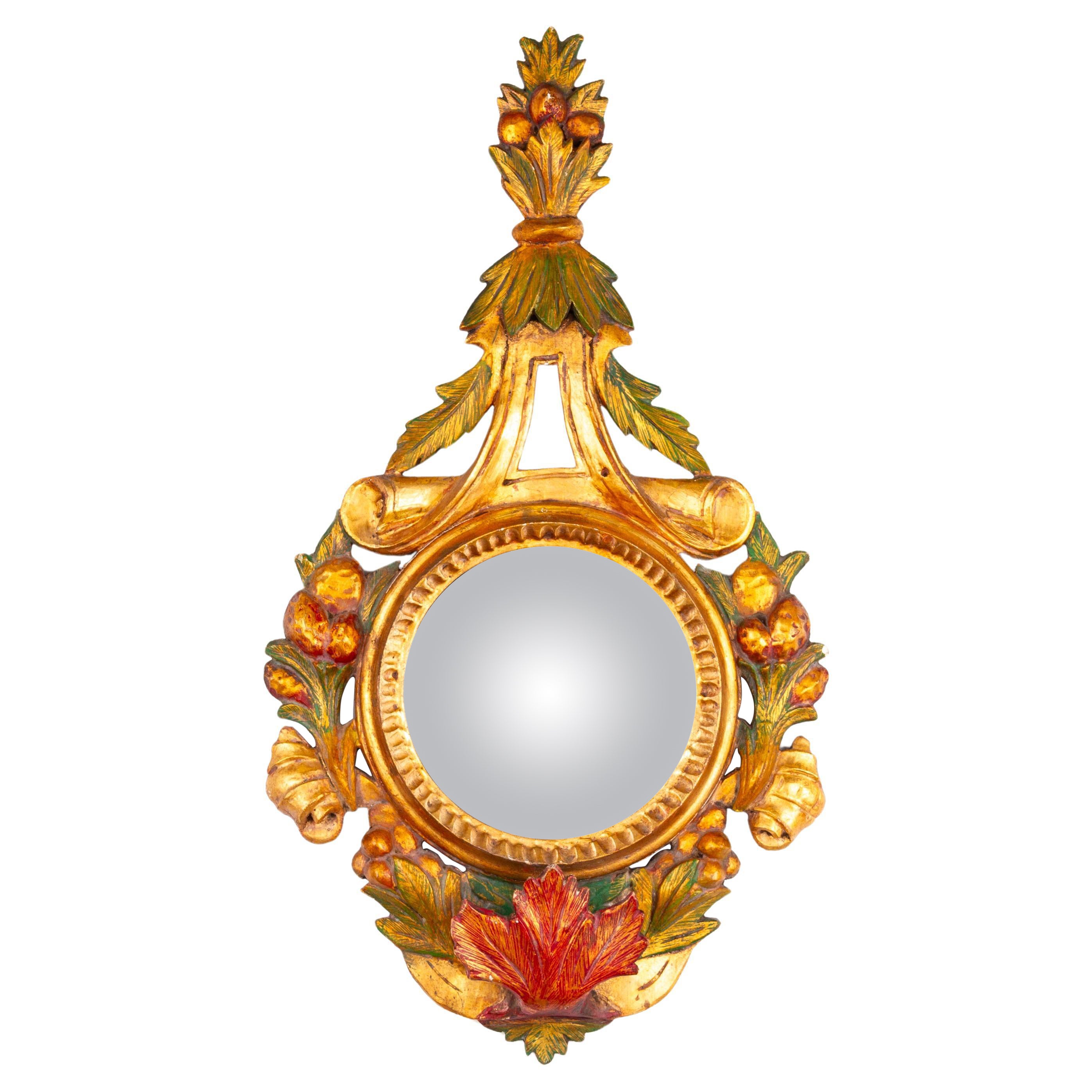 Specchio convesso rococò in legno dorato policromo