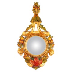 Antique Rococo Polychrome Giltwood Convex Mirror 