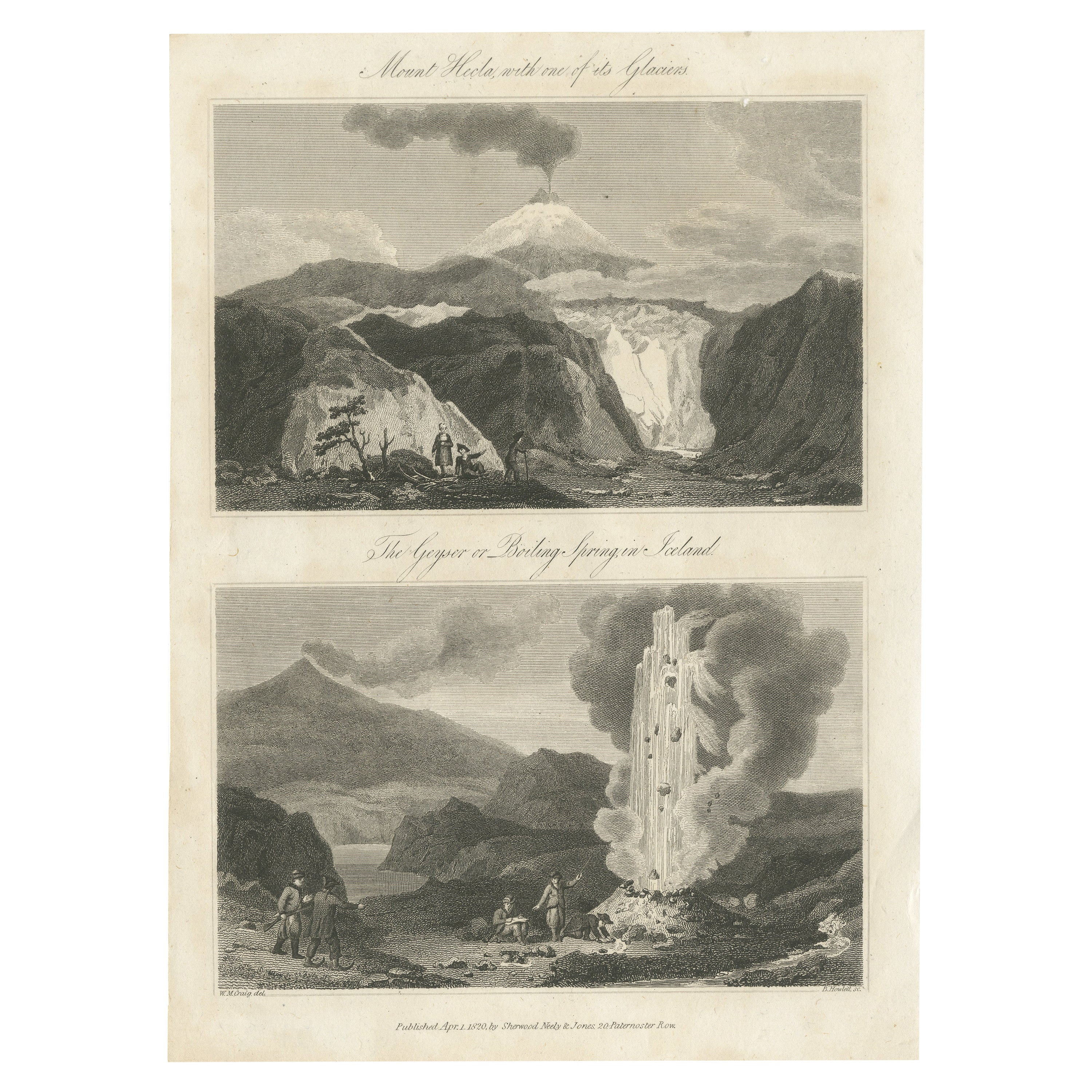 Iceland's Fire and Ice: Rare Engravings of a Volcanic Wonderland, 1820 For Sale