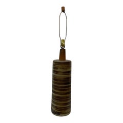 Martz Ceramic Table Lamp w/Brown Swirl Design and Wood Finial
