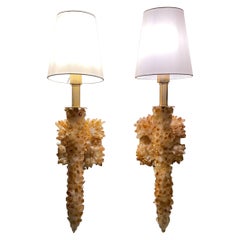 One Of A Kind Pair of Citrine Crystals Quartz Wall Sconces By Joseph Malekan 