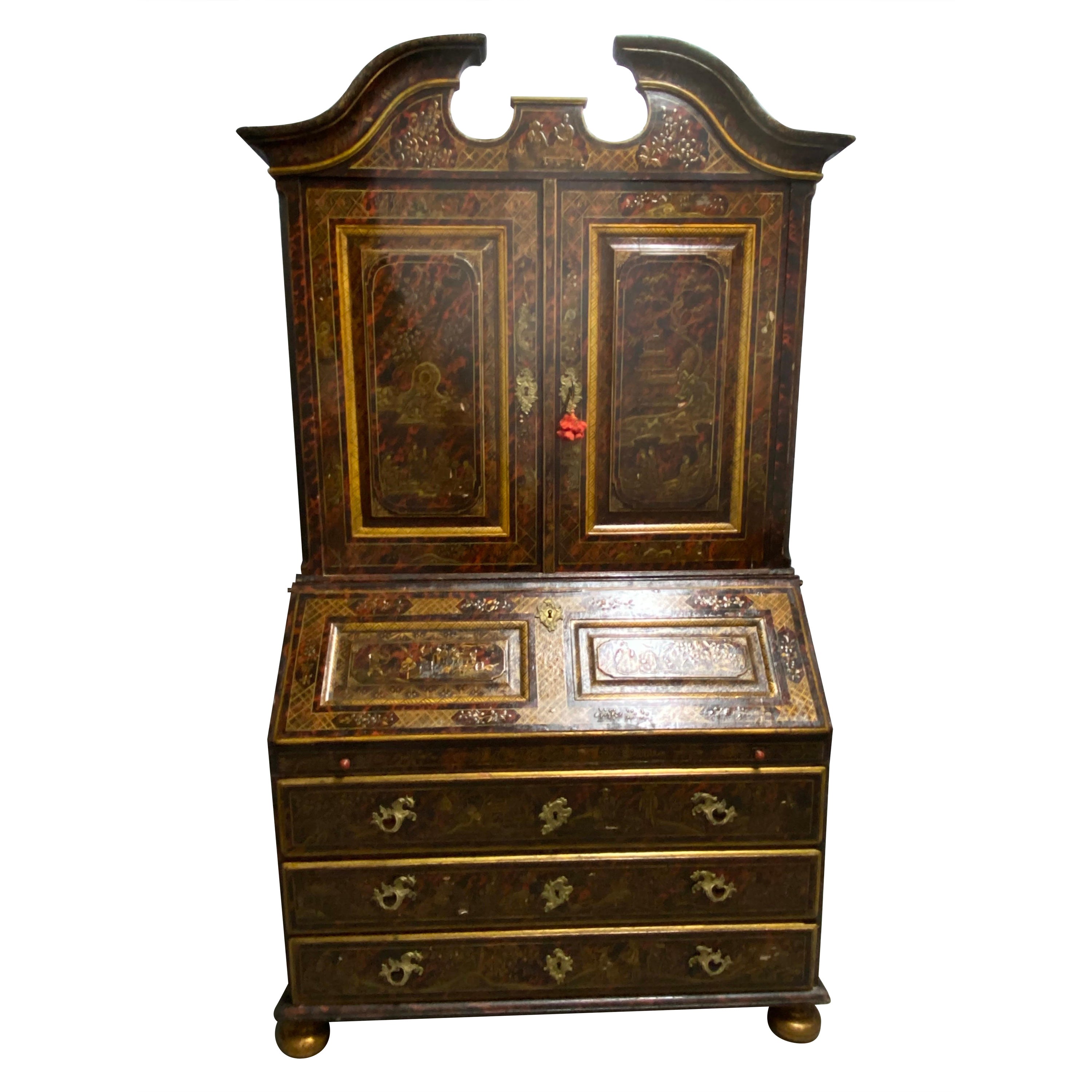18th Century Northern European Tortoiseshell Lacquer Japanned Bureau Cabinet For Sale