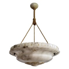 Grande lampadario a sospensione antico in alabastro bianco e nero w. Catena di corda perfetta
