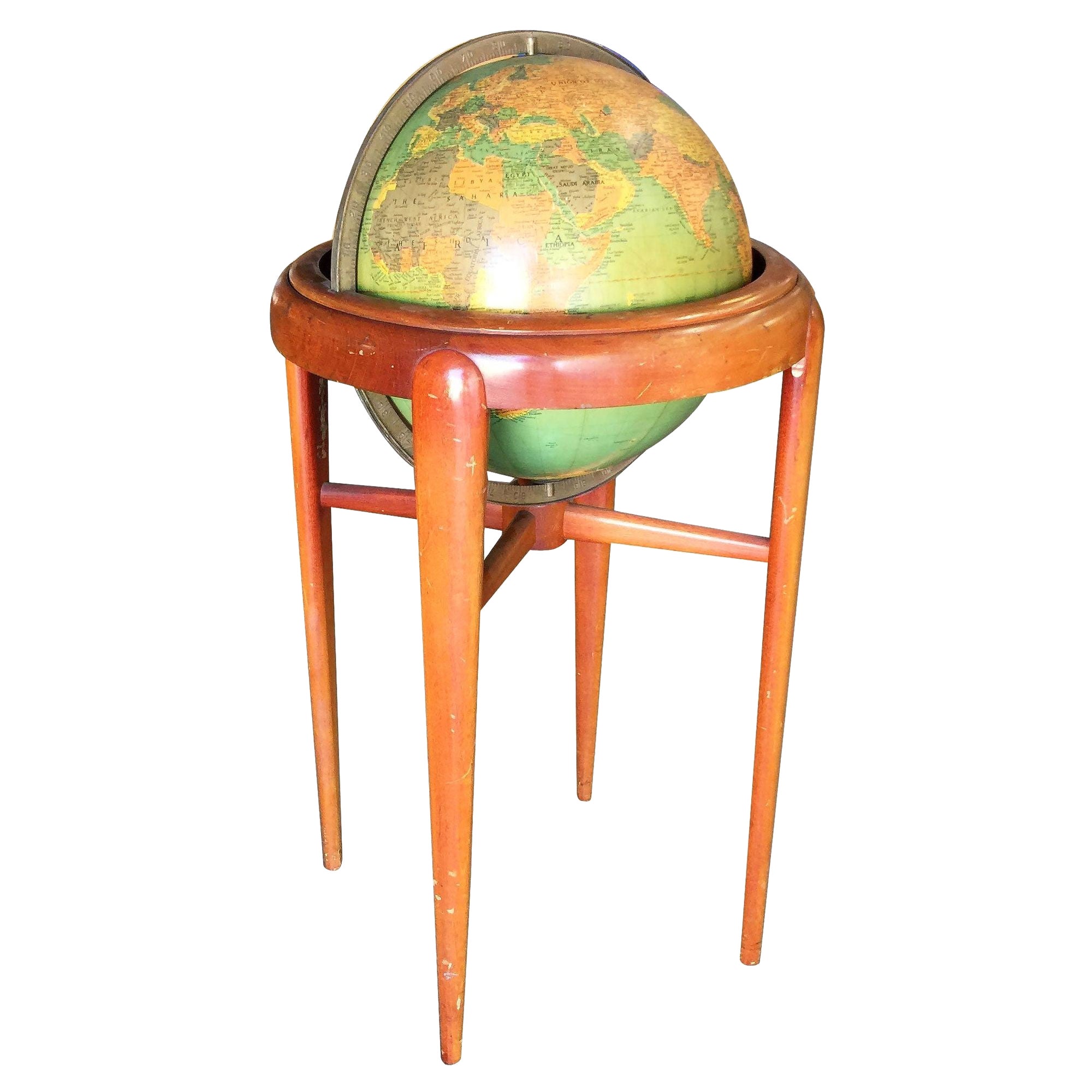 Globe terrestre en acajou du milieu du siècle par Replogle Globes en vente