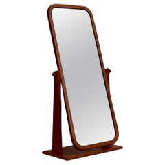 Vintage Mid-Century Modern Teak Cheval Standing Floor Mirror