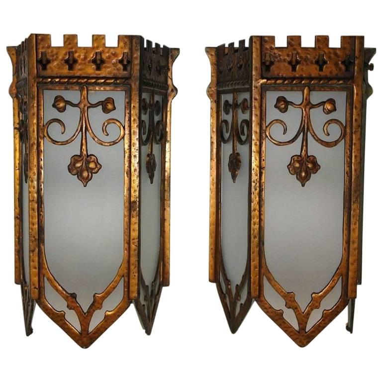 Gilt Metal  Lantern Sconces For Sale