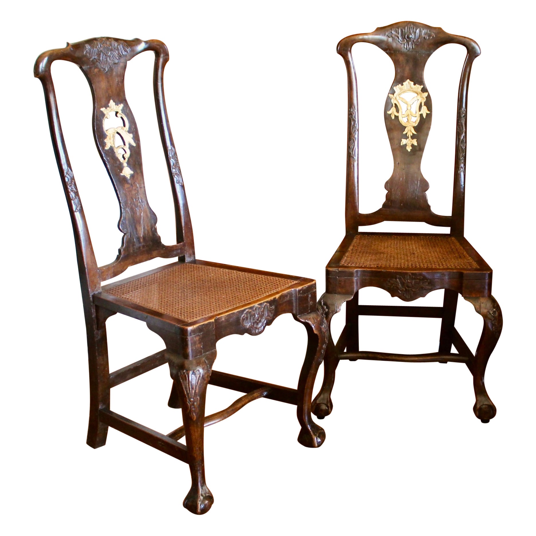 Pair Of Portuguese Rococo Carved Side Chairs For Sale