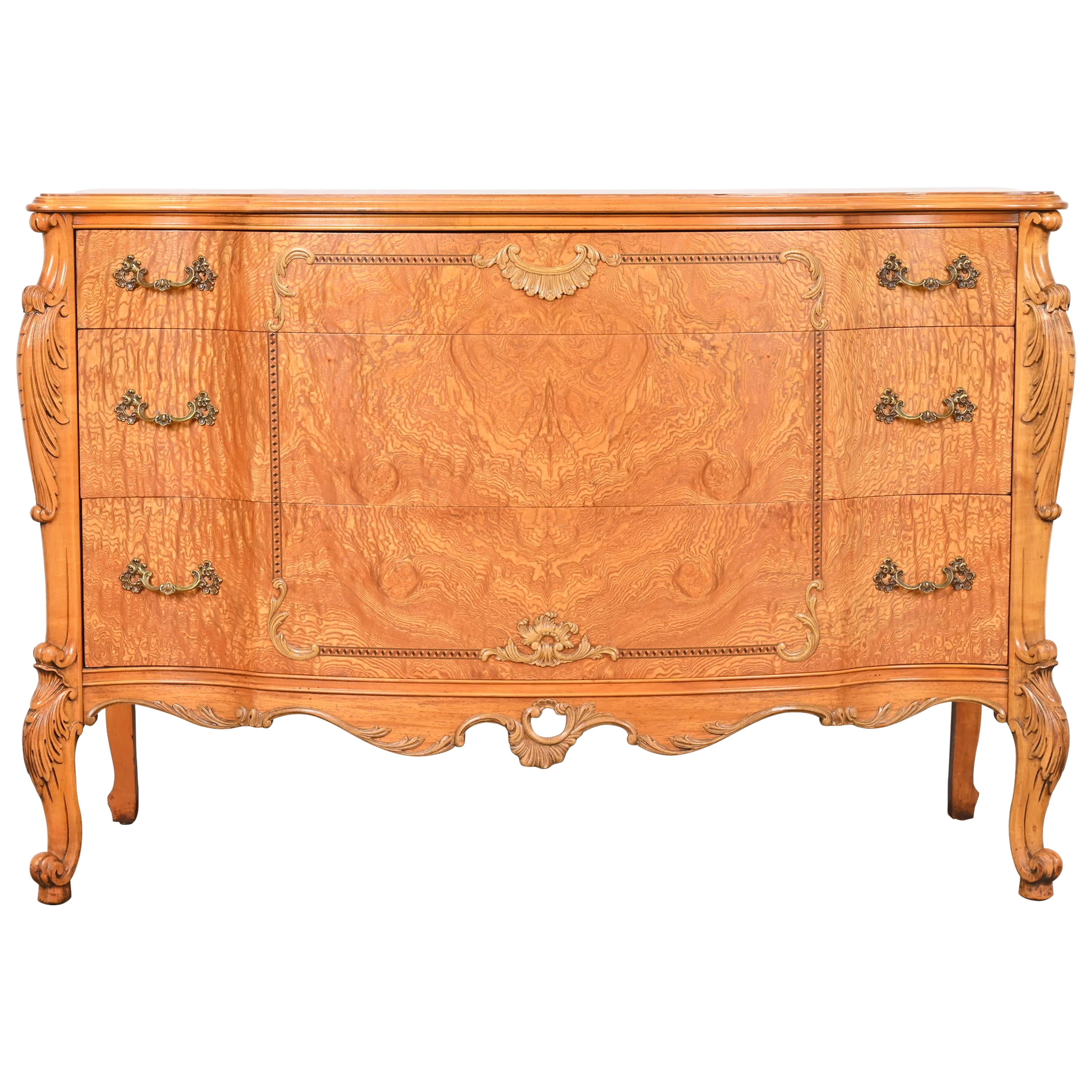 Romweber French Provincial Louis XV Burl Wood Dresser, Circa 1920s