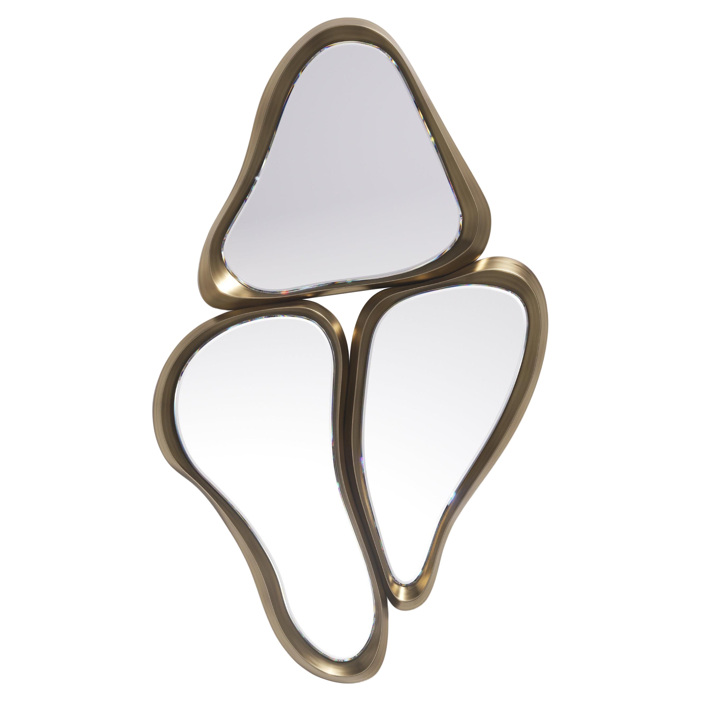 Sculptural Mirror in Cream Shagreen and Bronze-Patina Brass by Kifu Paris For Sale