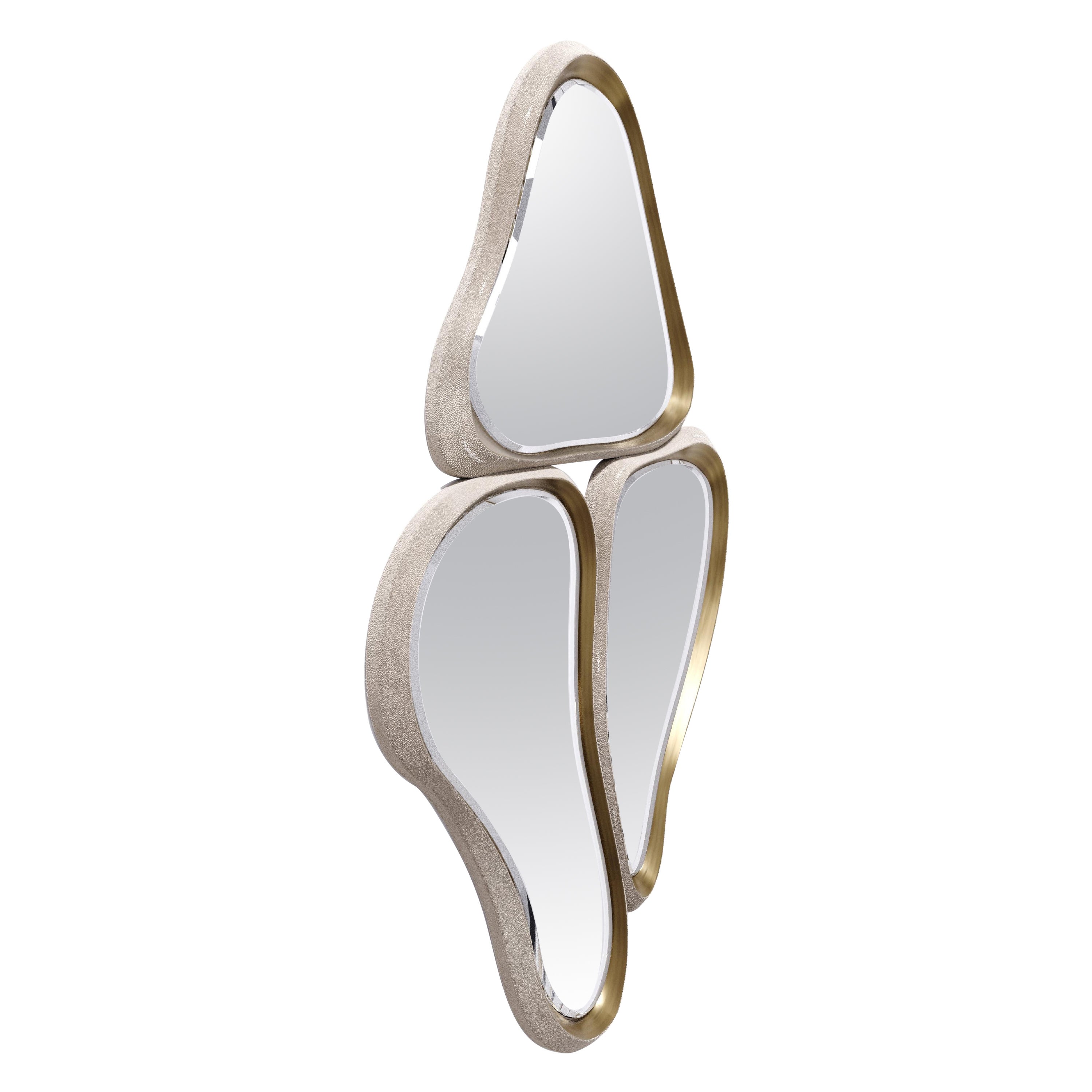 Sculptural Mirror in Cream Shagreen and Bronze-Patina Brass by Kifu Paris