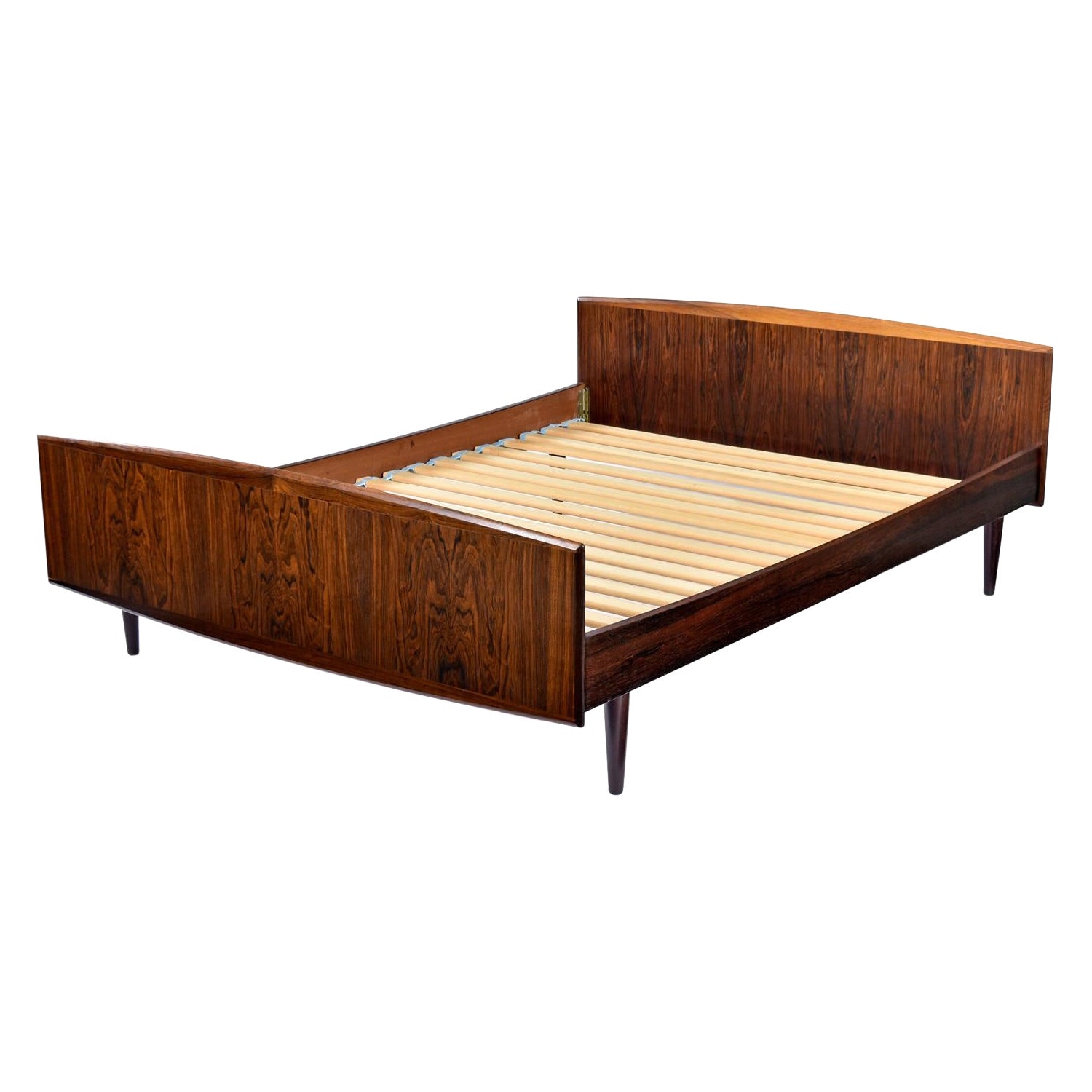 Danish MCM rosewood queen size platform bed with floating nightstands ...