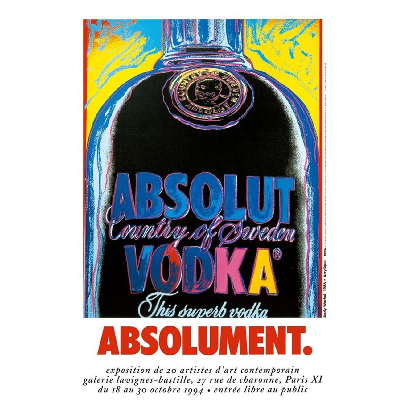 Affiche vintage originale Absolut Vodka d'Andy Warhol, 1994