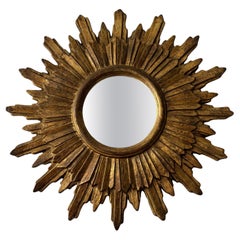 1950s French Big Double Gold Gilt Wood Sunburst Starburst Mirror Mid-century