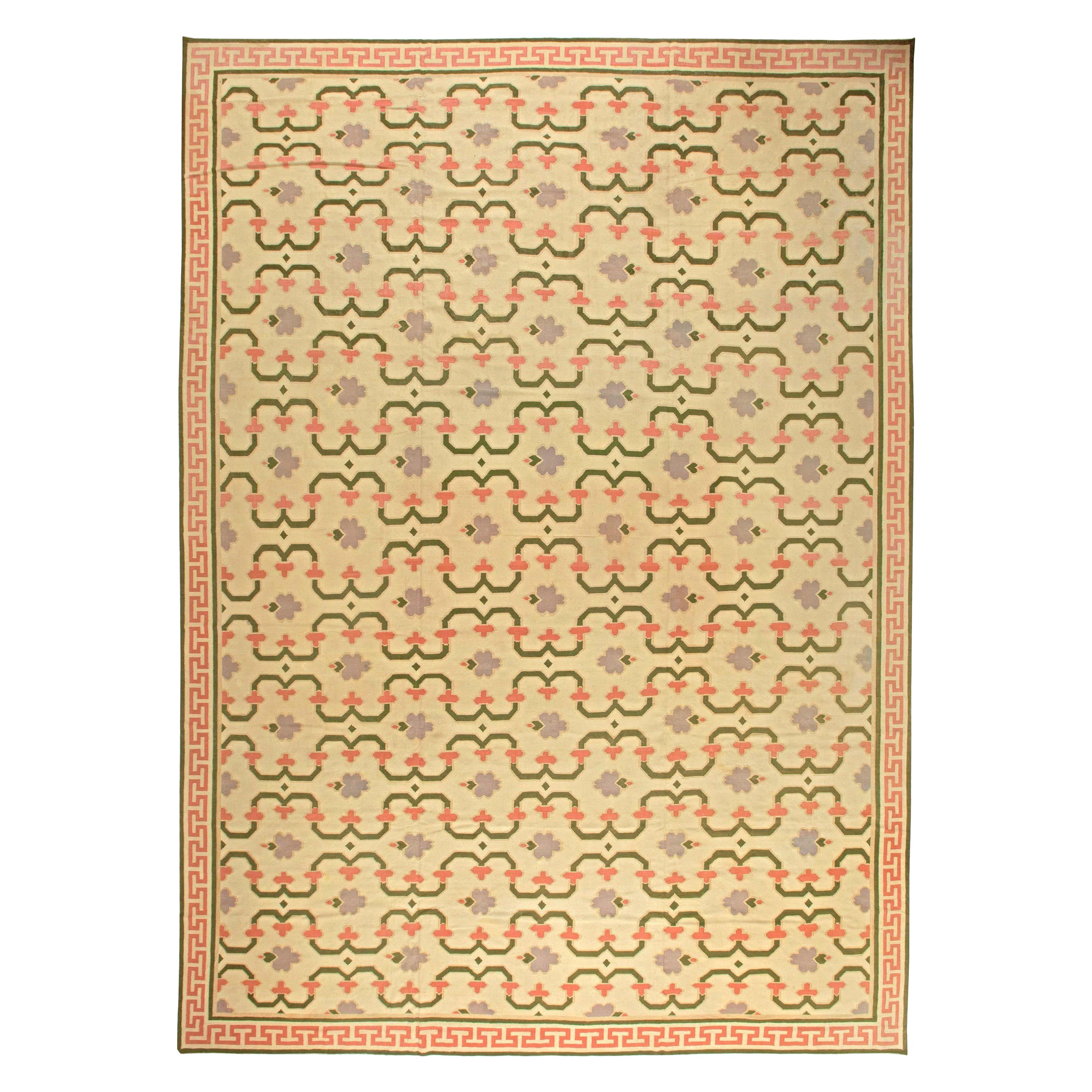 Indischer Dhurrie-Teppich aus der Mitte des Jahrhunderts, handgewebte Baumwolle