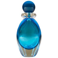 Tall Murano aquamarine turquoise perfume bottle, Italy