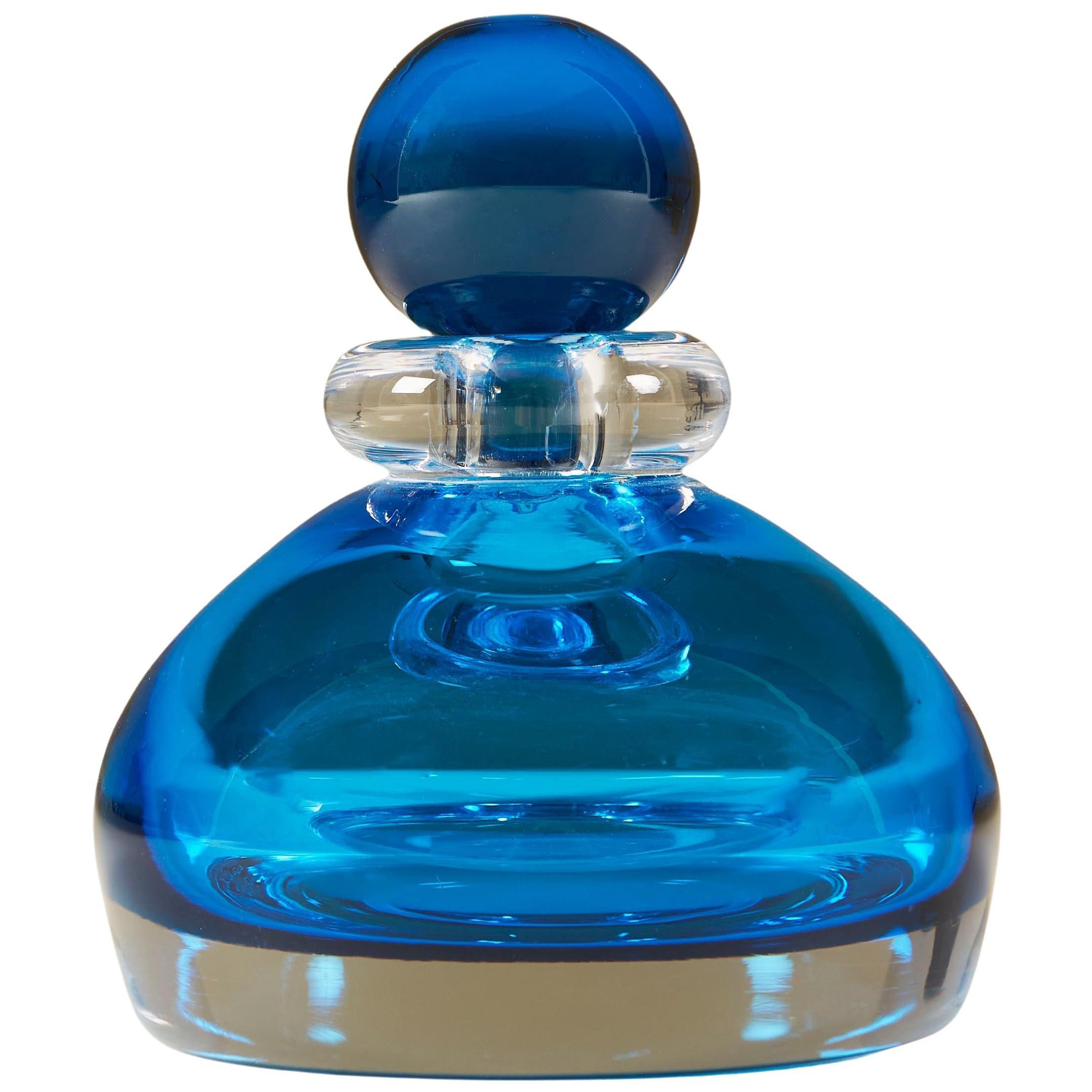 Murano Italian aquamarine blue perfume bottle with stopper, modern