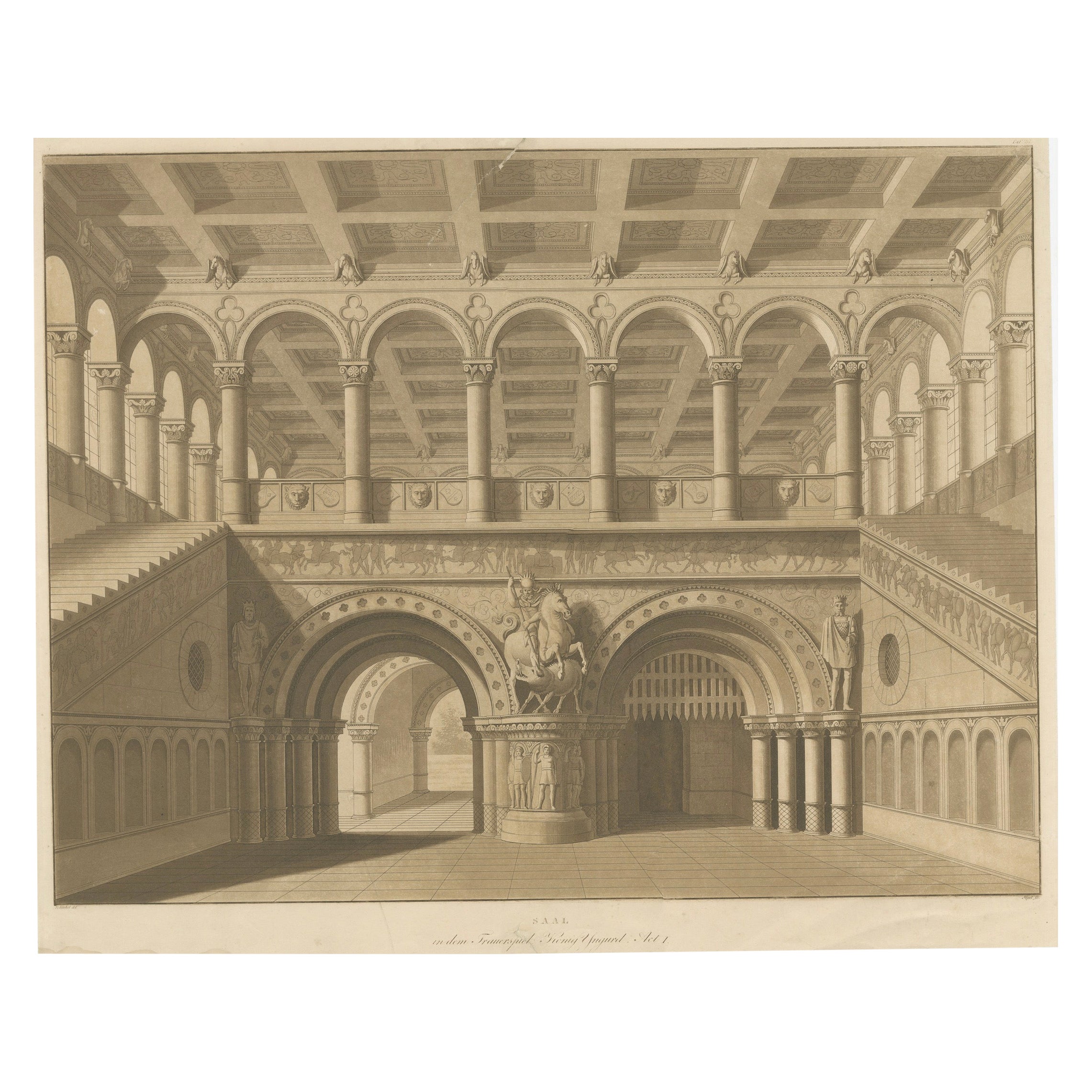 Architectural Elegance: Schinkel's Stairhall, Circa 1874 For Sale