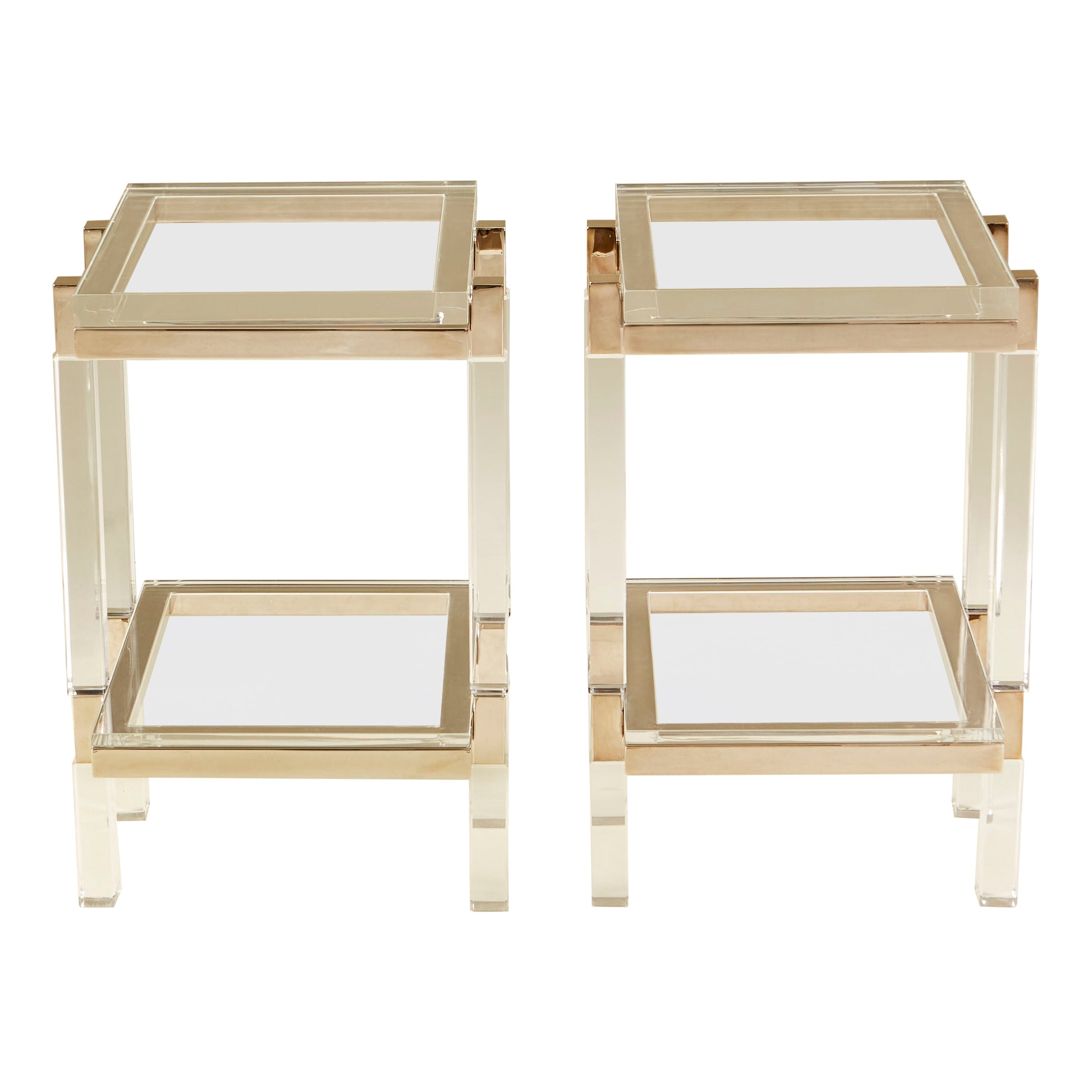 Mid-Century Lucite and polished nickel side tables by Charles Hollis Jones For Sale