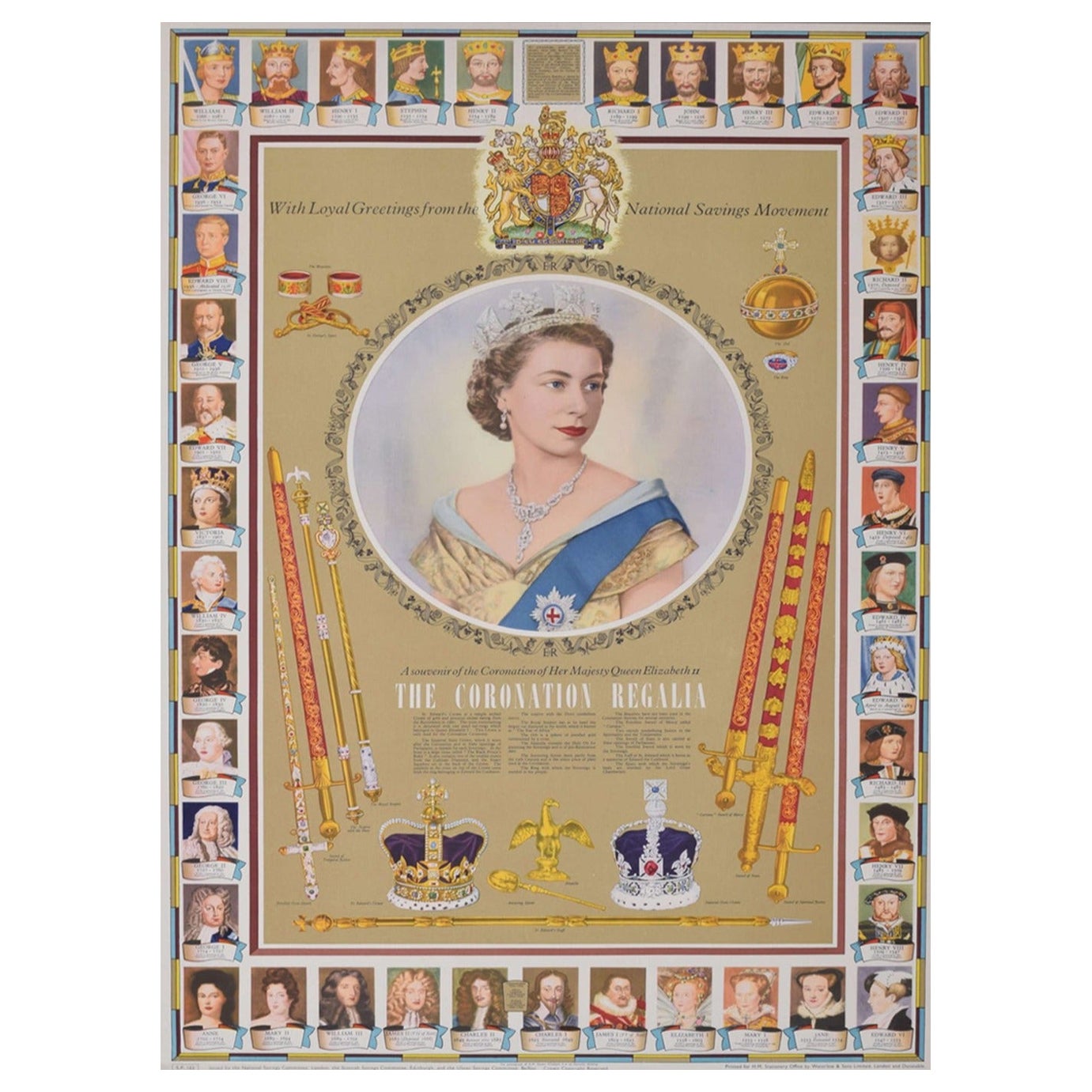Affiche vintage originale de la couronnement de la reine Elizabeth II, 1953