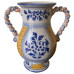 Retro Italian Provincial Deruta Hand Painted Faience Pottery Jug Vase