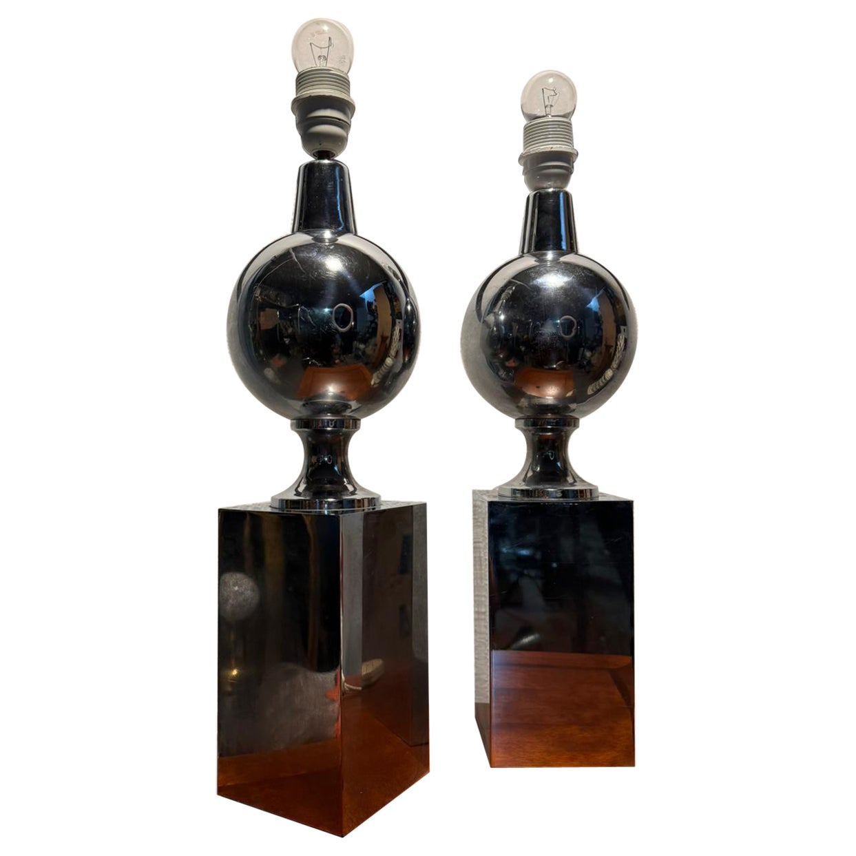 Philippe Barbier -  pair of nickel-plated brass lamps