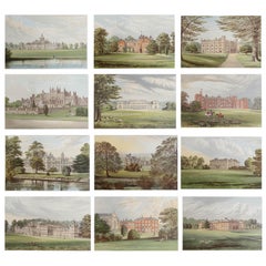 Set of 12 Antique Prints of English Country Houses and Gardens, C.1880