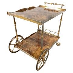 Italian Lacquered Goatskin / Parchment Serving Bar Cart by Aldo Tura, 1960s