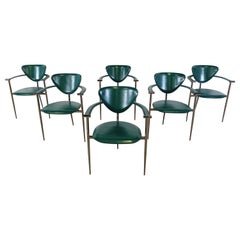 Vintage green leather armchairs by Arrben Italy, 1980s - set of 6