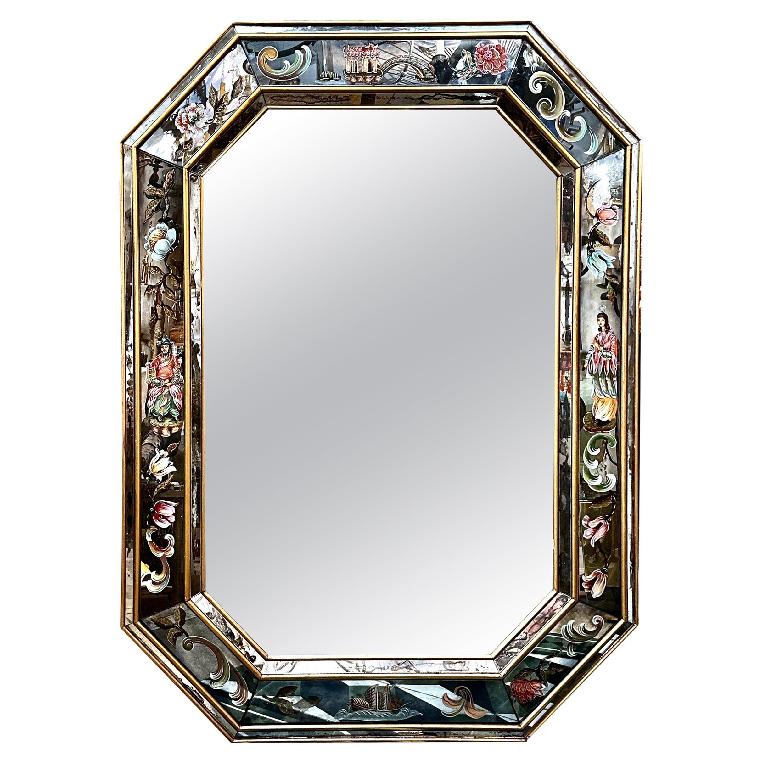 Vintage Chinoiserie Eglomise Mirror For Sale