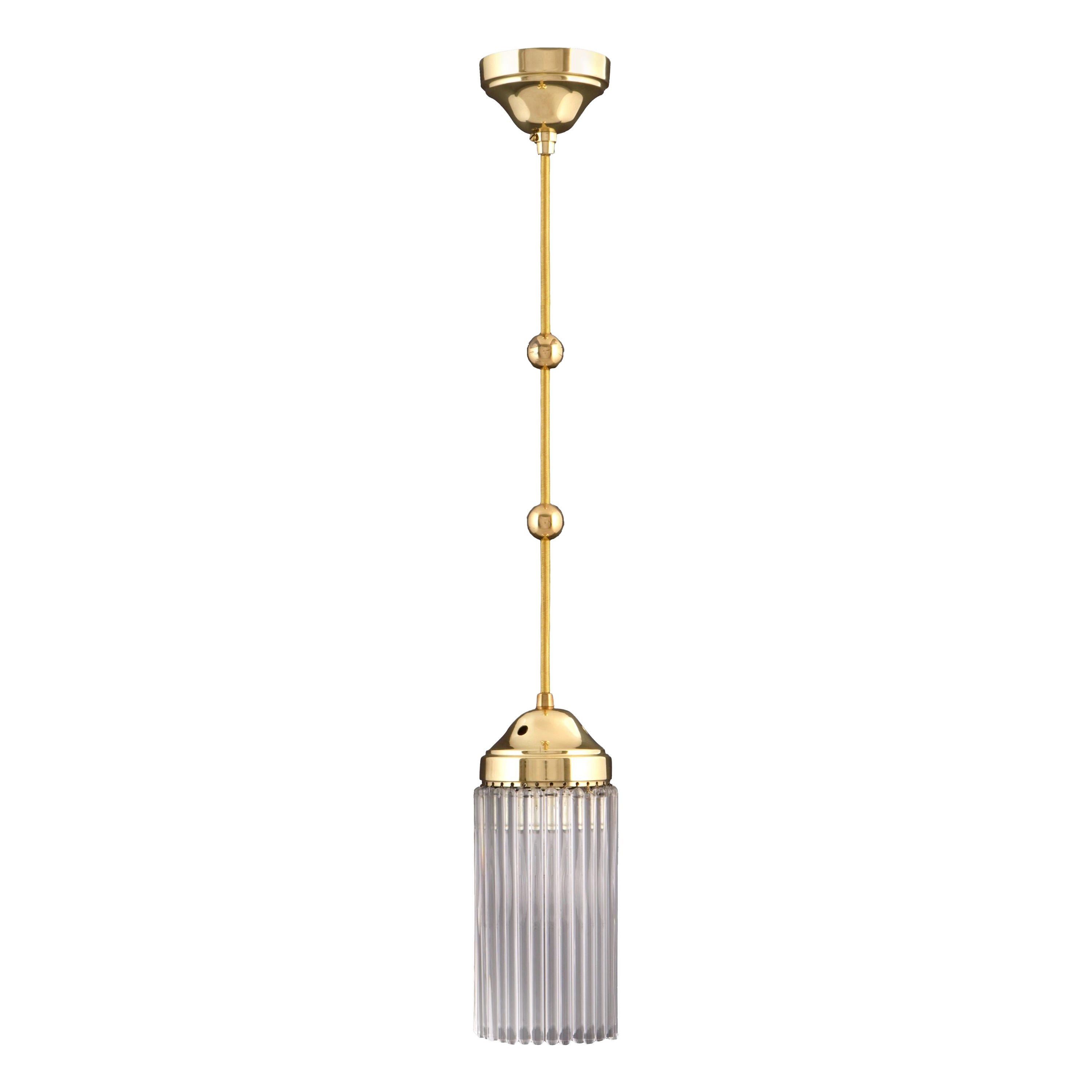 Jugendstil  Art Deco Brass and Glass Single Pendant Chandelier, Re-Edition For Sale