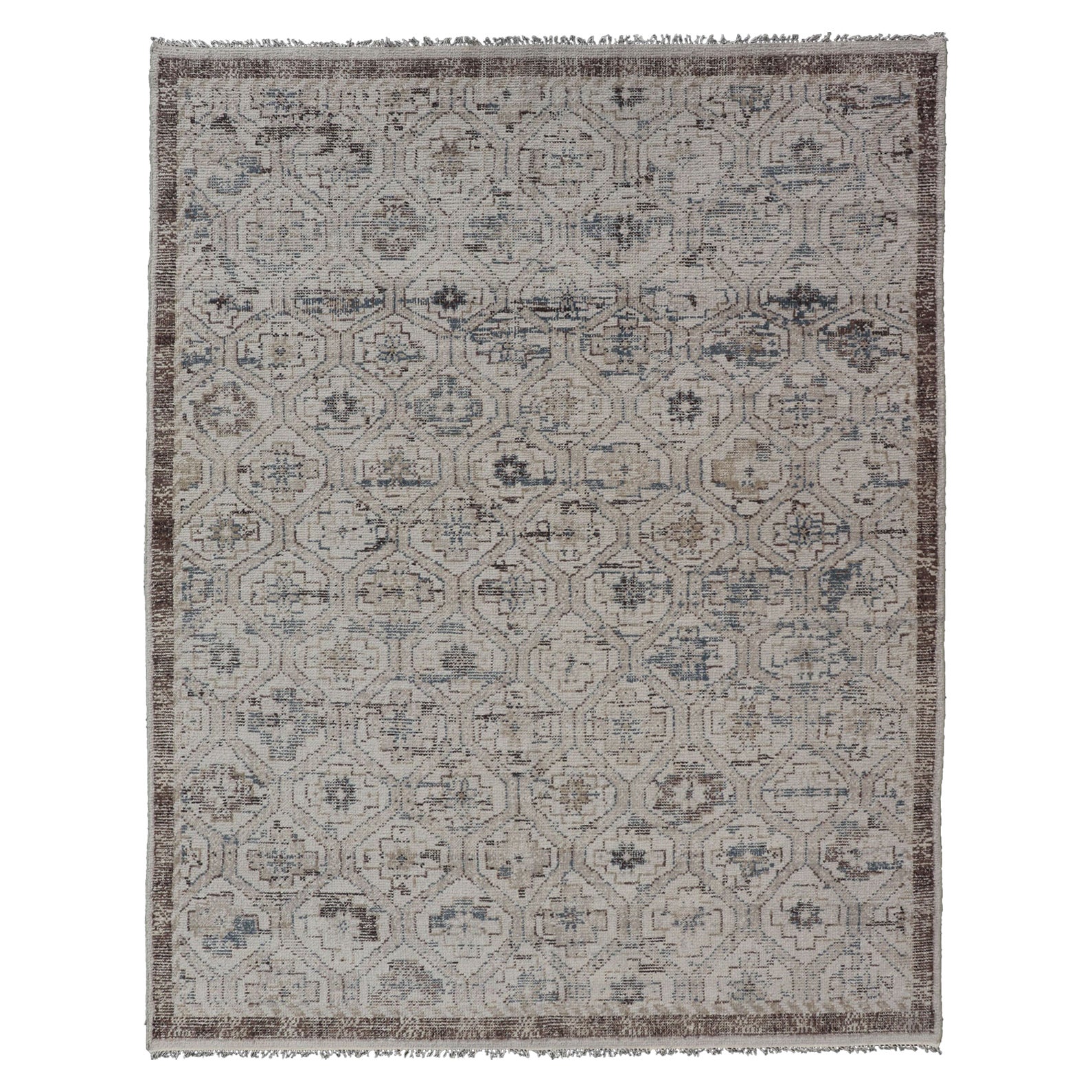 Moderne Oushak Distressed Teppich mit Sub-Geometrische Design 9'0" X11'10"
